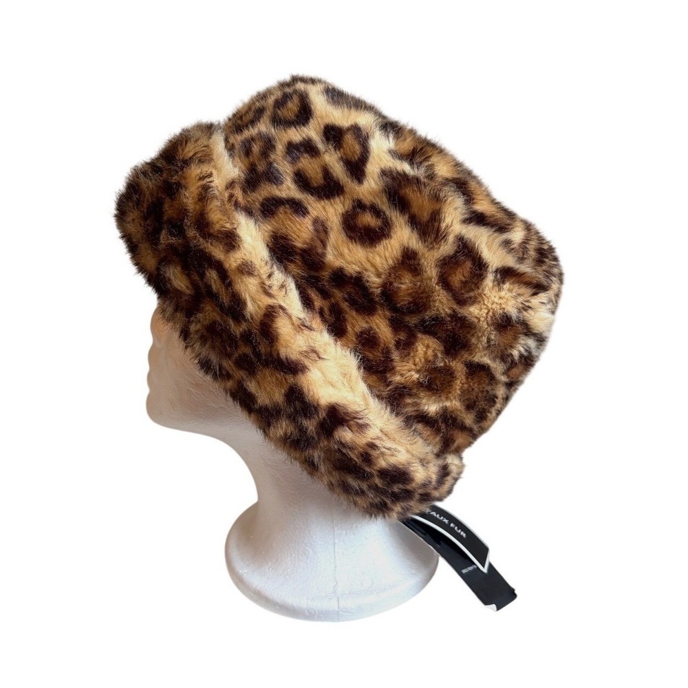 NEW Y2K vibe Nine West Leopard Faux Fur Bucket Hat Will fit up to 22" - Picture 7 of 11